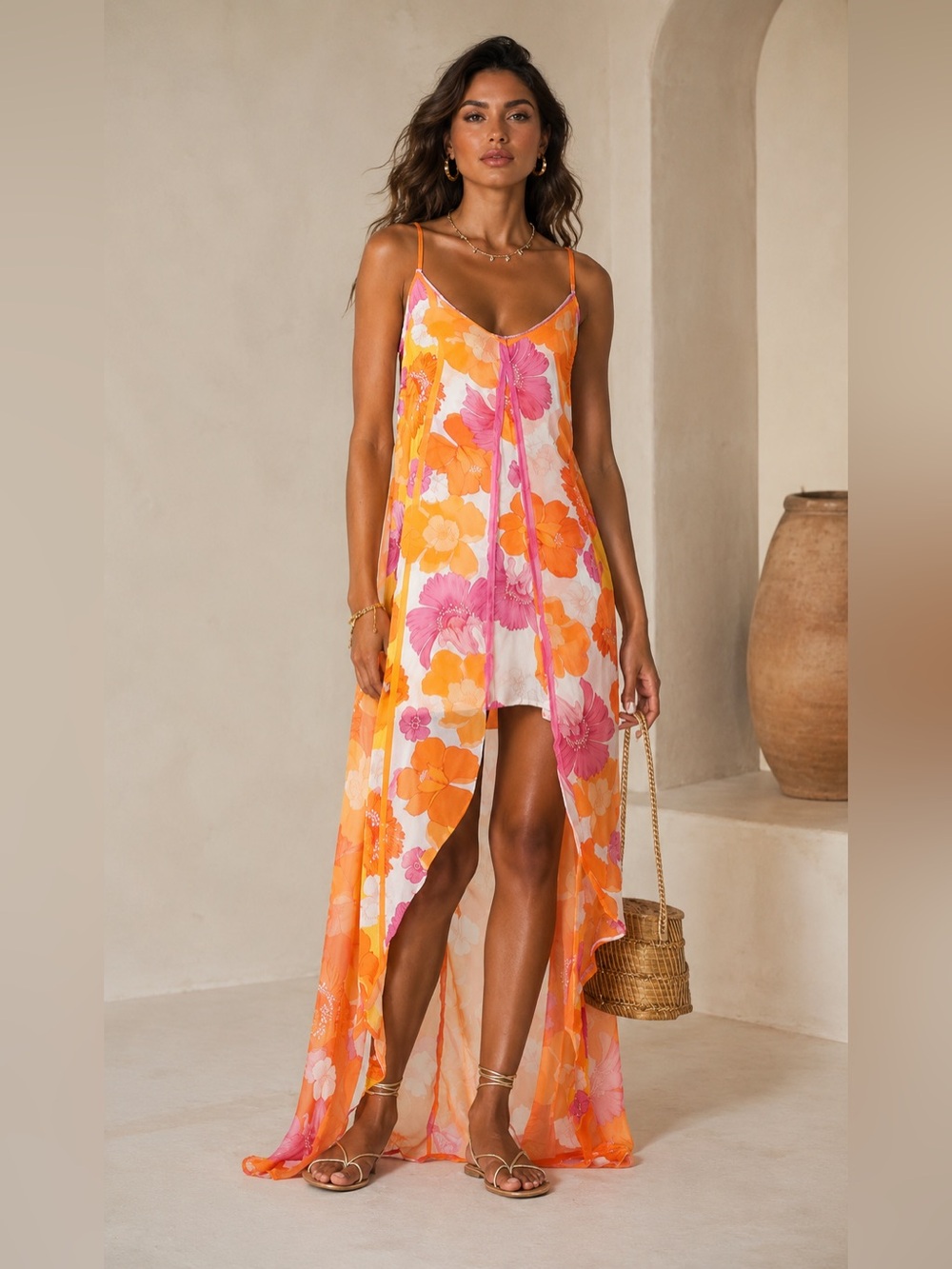 New! Agua Bendita Victoria Funky Blooms High Low Dress 🧡 Medium